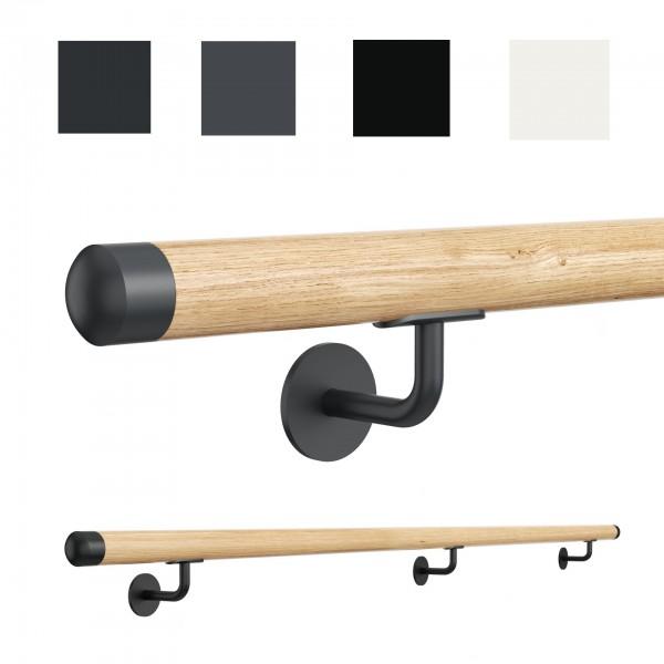 Holzhandlauf Set mit Wandhalter Handlauf Wandhandlauf Rund Eiche Ø 42,4mm Echtholz Massivholz